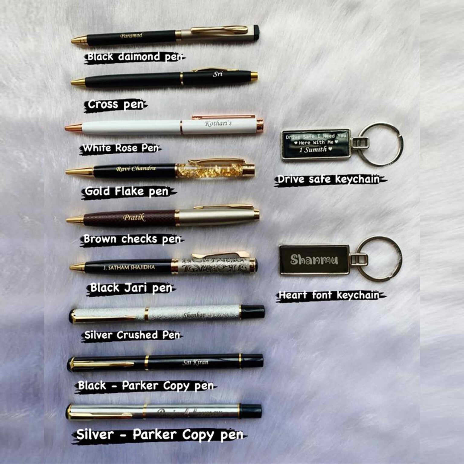 Personalized Pen And Keychain Combo - Name Pen - Name Keychain - Drive 