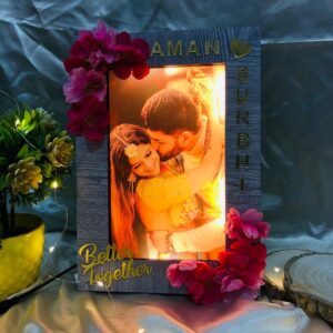 Personalised LED Photo Frame With Couple Name And Beautiful Flowers