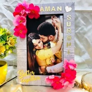 Personalised LED Photo Frame With Couple Name And Beautiful Flowers