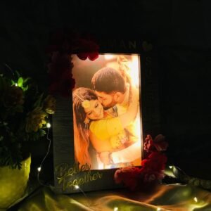 Personalised LED Photo Frame With Couple Name And Beautiful Flowers