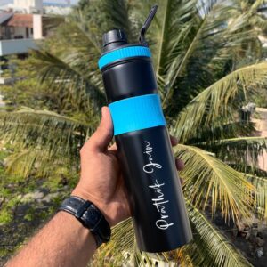 Customized Steel bottle with name 750ml available in black color. Best for gifting and personal use. This bottle is fully customizable any name or any text can be added.