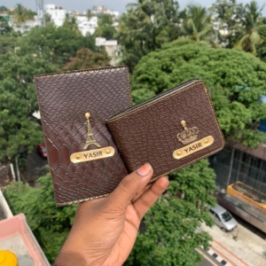 Croc Wallet And Passport Cover Combo - Travel Combo - Name Wallet - Fashionable Wallet - Gift For Him - Gift For Boy - Gift For Friend - Brown