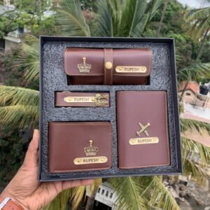 Leather Combo Of Wallet, Passport Cover, Eyewear Case And Keychain - Birthday Combo - Name Wallet - Fashionable Wallet - Gift For Him - Gift For Boy - Gift For Friend - Brown