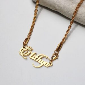 Name Necklace With Beautiful Rope Chain - Customized Necklace With Crown - Name Necklace - Rose Gold