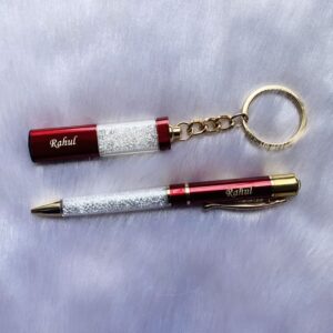 Personalized Baleno Pen And Keychain Combo - Name Pen - Name Keychain - Red