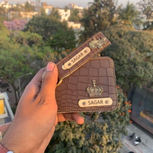 Personalized Croc Wallet With Keychain - Name Wallet - Fashionable Wallet - Gift For Him - Gift For Boy - Gift For Friend - Brown