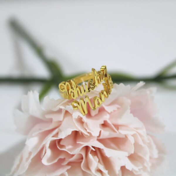 18K Yellow Gold Name Embossed Engagement Rings | Wedding ring with name,  Engagement rings couple, Couple ring design