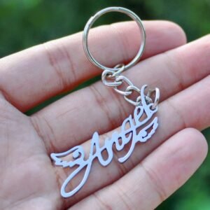 Personalized Lasercut Metal Keychain - Name With Wings - Name Keychain