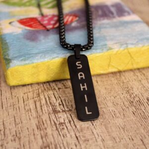 Personalized Unisex Laser Engraved Black 2D Bar Necklace - Customized Necklace - Name Necklace