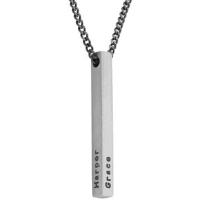 Personalized Unisex Laser Engraved Matt Silver Memory Bar Necklace - Customized Necklace - Name Necklace