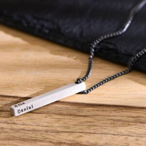 Personalized Unisex Laser Engraved Matt Silver Memory Bar Necklace - Customized Necklace - Name Necklace