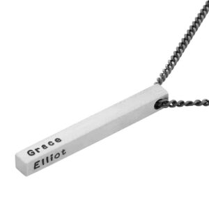 Personalized Unisex Laser Engraved Matt Silver Memory Bar Necklace - Customized Necklace - Name Necklace