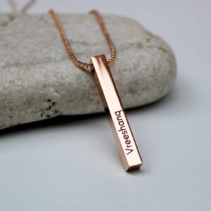 Personalized Unisex Laser Engraved Memory Bar Necklace - Customized Necklace - Name Necklace - Rose Gold