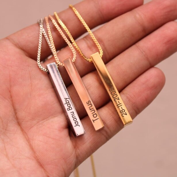 Personalized Unisex Laser Engraved Memory Bar Necklace - Customized Necklace - Name Necklace