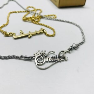 Name Necklace With Beautiful Rope Chain - Customized Necklace With Crown - Name Necklace