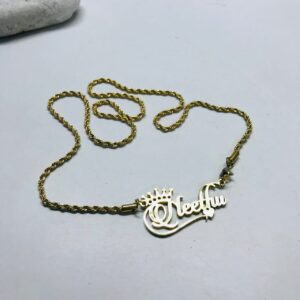 Name Necklace With Beautiful Rope Chain - Customized Necklace With Crown - Name Necklace - Golden