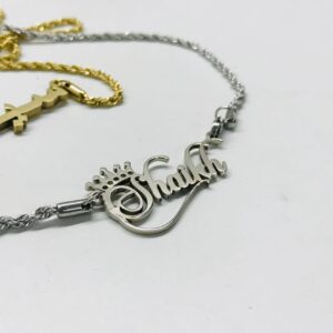 Name Necklace With Beautiful Rope Chain - Customized Necklace With Crown - Name Necklace