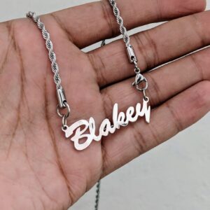 Silver Name Necklace With Beautiful Rope Chain - Customized Necklace - Name Necklace