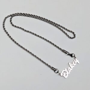 Silver Name Necklace With Beautiful Rope Chain - Customized Necklace - Name Necklace