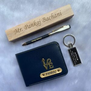 Customized Pen With Wooden Box, Metal Keychain, Wallet - Gift For Him - Best Gift For Husband - Gift For Friend