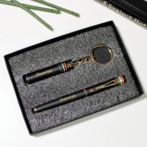 Personalized Tiranga Pen And Keychain Combo - Name Pen - Name Keychain