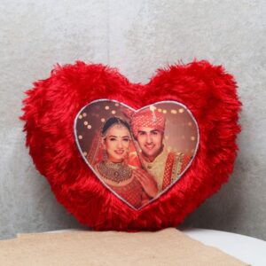 Personalized Red Fur Heart Cushion - Photo Cushion - Wedding Gifts - Room Decor - Photo Pillow