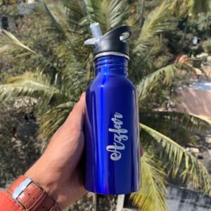Kids Sipper Water Bottle With Straw - 500ML - Name Bottle - Name Sipper - Blue