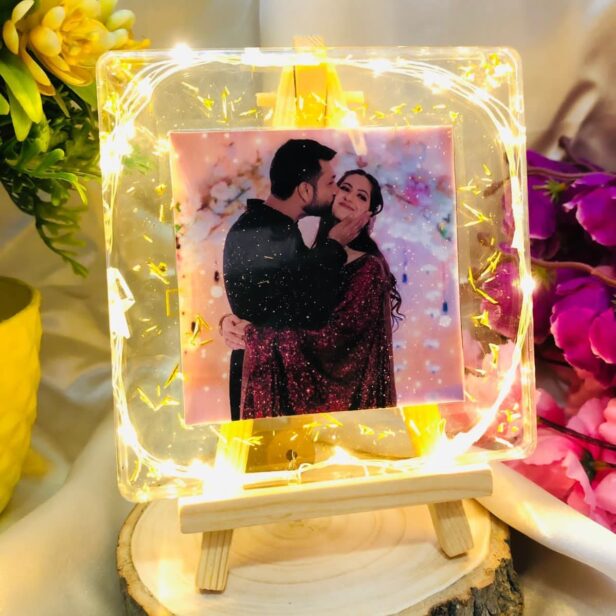 Resin Photo Frame With LED - Table Top - Gift For Wedding - Birthday Gift - Valentine's Day Gift