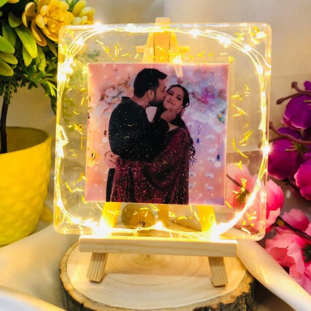 Resin Photo Frame With LED - Table Top - Gift For Wedding - Birthday Gift - Valentine's Day Gift