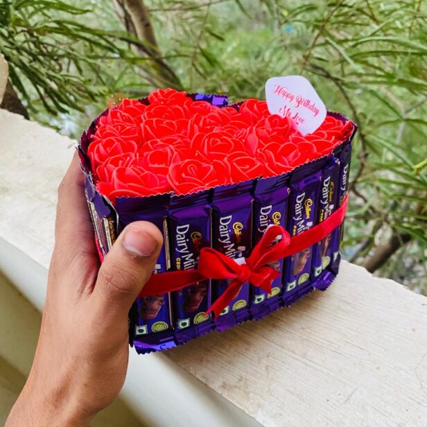 Dairy Milk Heart Bouquet - Chocolate Bouquet - Heart Bouquet - Chocolate Day Gift