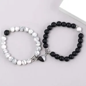 Magnet Attract Couple Bracelet Gifts Heart Shape Alloy Magnet Wristband Stone Beaded Bracelet - Couple Magnetic Distance Bracelet - Valentine’s Day Gift - Gift For Her - Gift For Him