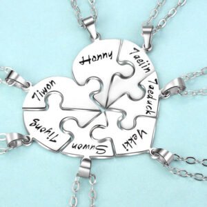 Heart Puzzle Necklace - Engraved Puzzle Necklace for Couples Love Necklaces - Best Friend Necklace