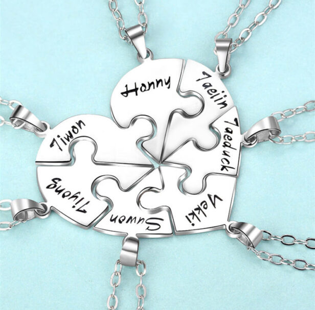 Heart Puzzle Necklace - Engraved Puzzle Necklace for Couples Love Necklaces - Best Friend Necklace