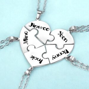 Heart Puzzle Necklace - Engraved Puzzle Necklace for Couples Love Necklaces - Best Friend Necklace