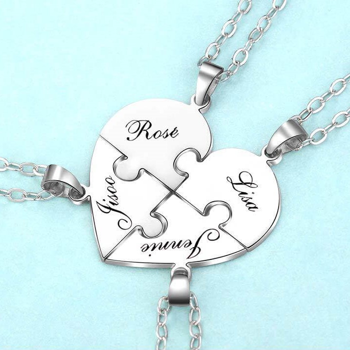 Heart Puzzle Necklace - Engraved Puzzle Necklace for Couples Love