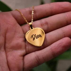 Personalized 22K Heart Shape Name Engraved Necklace - Customized Necklace - Name Necklace - Gift For Her - Valentine Day Gifts