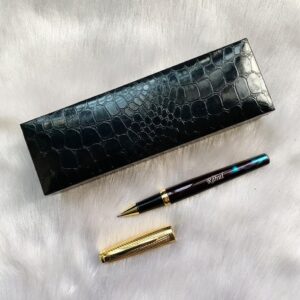Best Gift For Your Teacher - Customized Name Engraved Dikawen Premium Roller Pen In Crocodile Box - Black