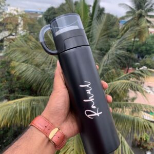 Customized Stainless Steel Flask - Hot And Cold Bottle - Name Bottle - Personalized Bottle With Name - Black