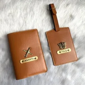 Personalized Luggage Tag With Passport Cover - Combo Gift - Customized Passport Cover - Personalized Gift Hamper For Traveller - Travel Accessories