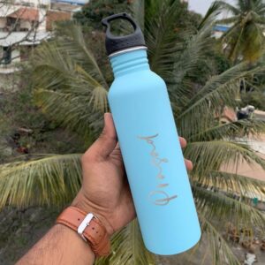 Personalized Steel Water Bottle For Girls - 750 ML - Name Bottle - Gift For Her - Gift For Girlfriend - Blue