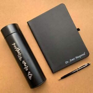 All Black Combo - Personalized Diary, Pen & Flask - Father's Day Gifts - Corporate Gifts - Gifts For Dad - Gifts For Employee