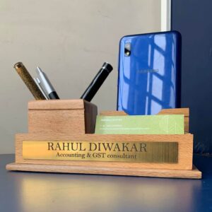 Personalised Wooden Pen Stand Mobile Holder - Corporate Gifts - Office Pen Stand