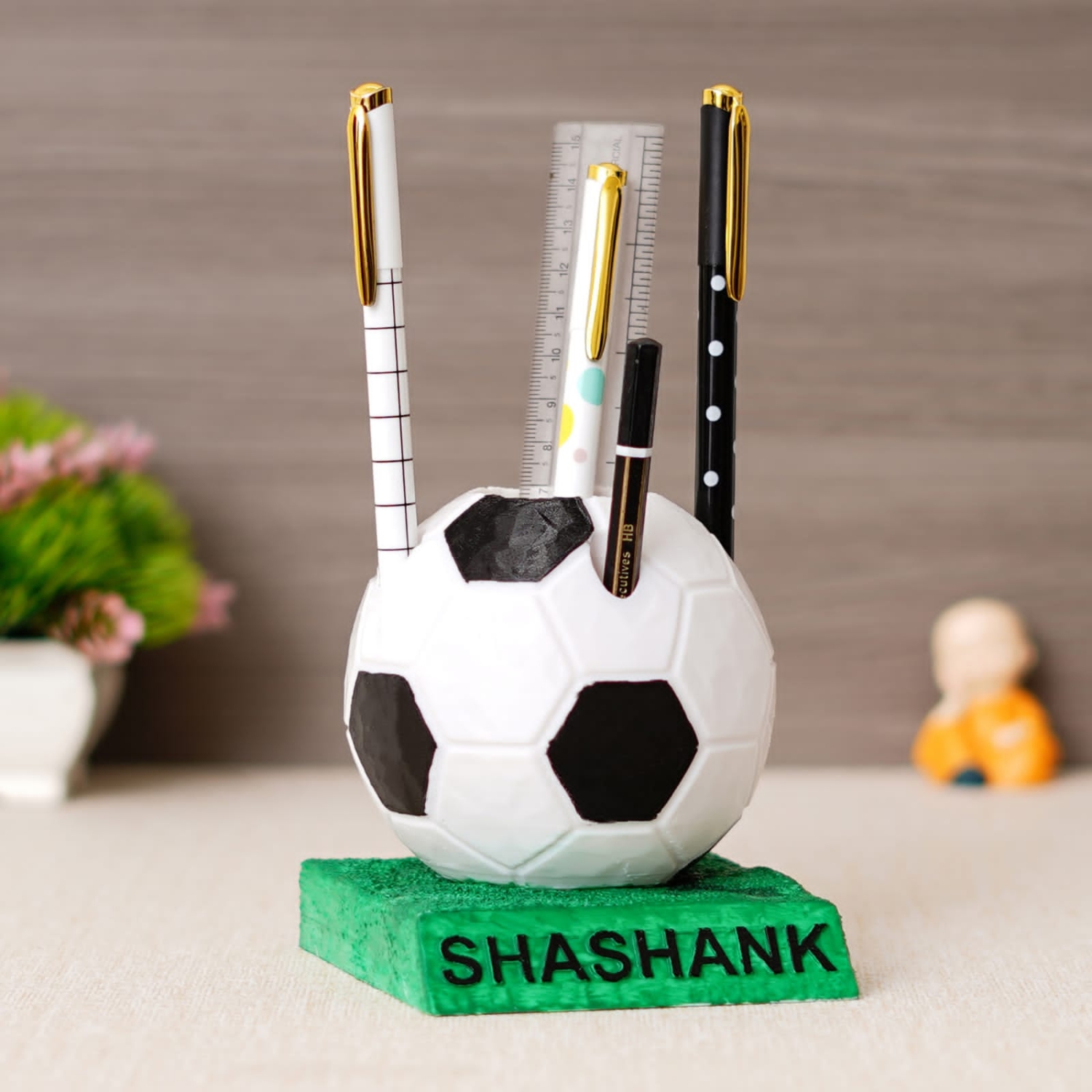 Football Pen Stand With Name - Personalized Pen Stand For Football Fan - Gift For Footballer Football Pen Stand With Name - Personalized Pen Stand For Football Fan - Gift For Footballer