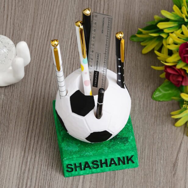 Football Pen Stand With Name - Personalized Pen Stand For Football Fan - Gift For Footballer