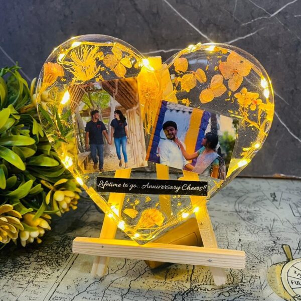 Heart Resin Photo Frame With LED - Table Top - Gift For Wedding - Birthday Gift - Valentine's Day Gift