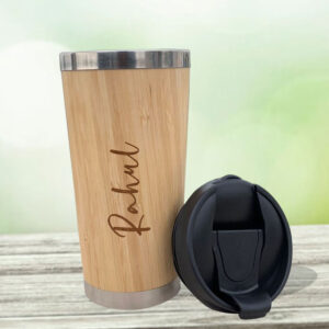 Gift For Traveller - Bamboo Travel Mug Steel Inside - Customized Travel Mug - 450ML - Corporate Gifts For Employee