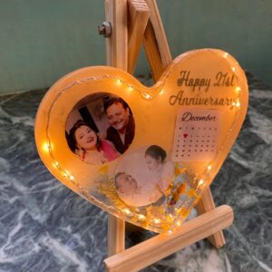 Heart Resin Photo Frame With LED & Calendar - Gift For Wedding - Birthday Gift - Valentine's Day Gift