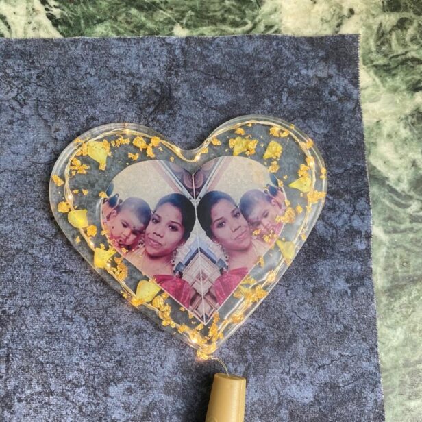 Resin Photo Frame - Heart Resin Frame With LED - Floral Resin Frame With Photo - Valentine Day Gift For Her