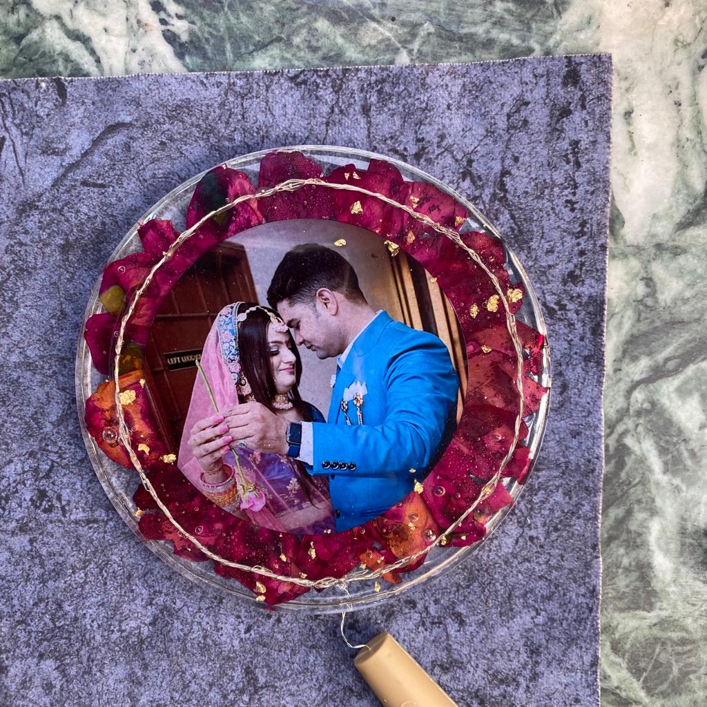 Resin Photo Table Top - Rose Preservation - Personalized Table Top With LED  - Customized Gifts - VivaGifts