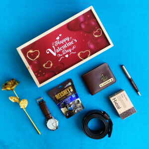 Wooden Box Hamper For Valentines Day - Valentine Gift Hamper For Him - Valentines Day Hamper For Husband - Premium Valentine's Day Gifts For Him